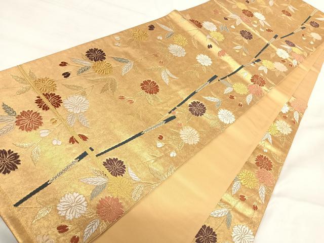 平和屋着物◎六通柄袋帯 唐織 芳香献上文 金糸 正絹 逸品 AABI5548yx