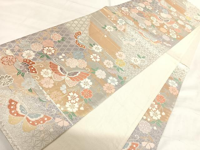 平和屋着物◎六通柄袋帯 唐織 花蝶文 金銀糸 正絹 逸品 AABI5552yx