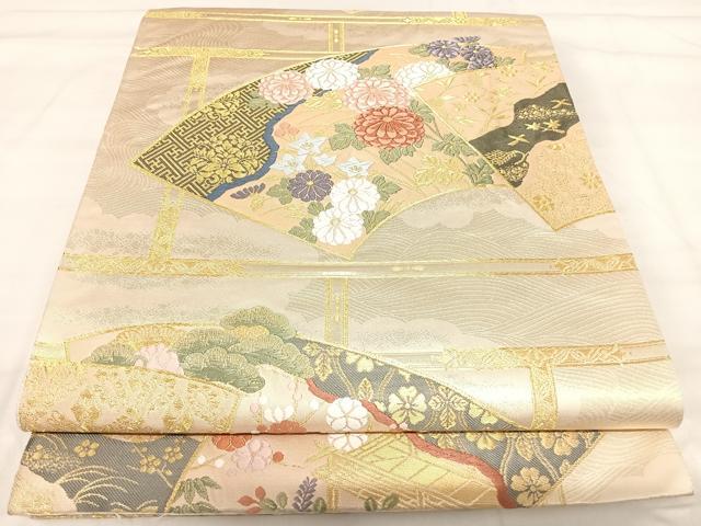 平和屋着物◎六通柄袋帯 唐織 地紙花文 金糸 正絹 逸品 AABI5556yx