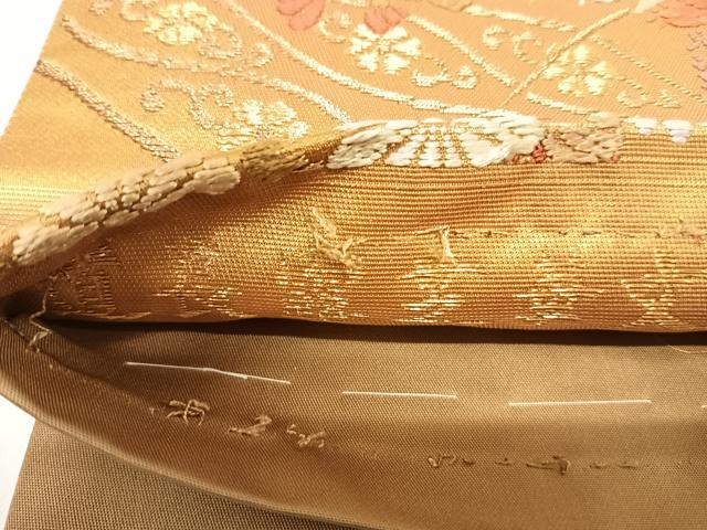 平和屋着物◎六通柄袋帯 唐織引箔錦 道長露芝華文 金糸 正絹 逸品 AABI5559yx