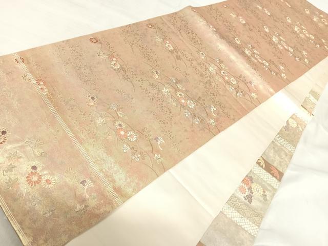 平和屋着物◎六通柄袋帯 唐織 重陽寿菊文 金銀糸 正絹 逸品 AABI5560yx