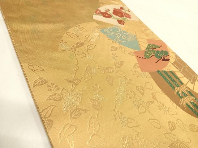 平和屋着物◎六通太鼓柄袋帯 唐織 扇面吉祥文 金糸 正絹 逸品 AABI5564yx