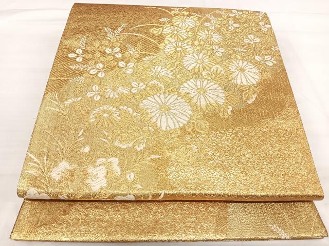 平和屋着物◎六通柄袋帯 唐織 草花文 金糸 正絹 逸品 AABI5565yx