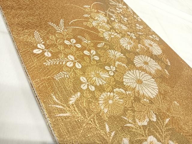 平和屋着物◎六通柄袋帯 唐織 草花文 金糸 正絹 逸品 AABI5565yx