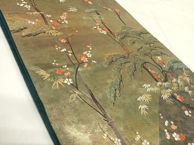 平和屋着物◎六通柄袋帯 唐織 梅香松籟 引箔袋 金糸 正絹 逸品 AABI5572yx