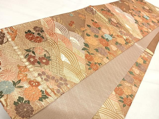 平和屋着物◎佐賀錦 六通柄袋帯 唐織 立波花文 金糸 鈴乃屋扱い 正絹 逸品 AABI5574yx