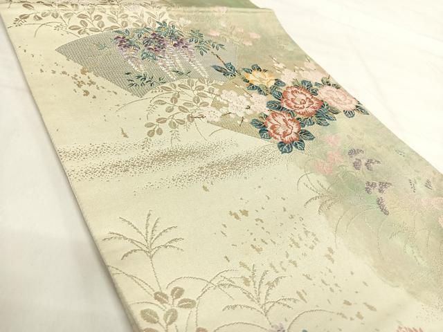 平和屋着物◎六通柄袋帯 唐織 地紙花文 金銀糸 正絹 逸品 AABI5576yx