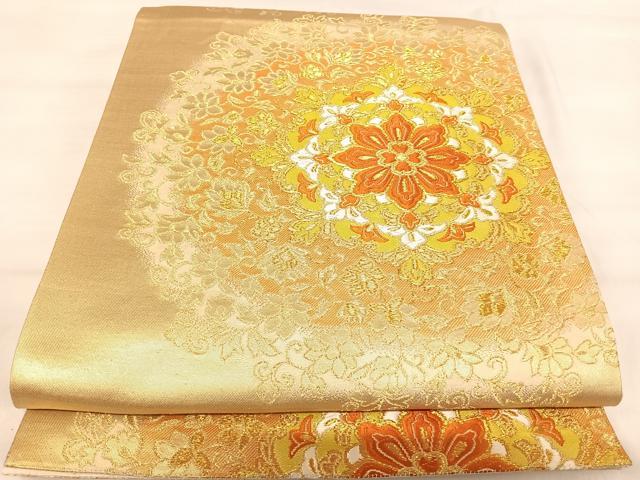 平和屋着物◎六通柄袋帯 唐織 正倉院花文 金糸 正絹 逸品 AABI5587yx