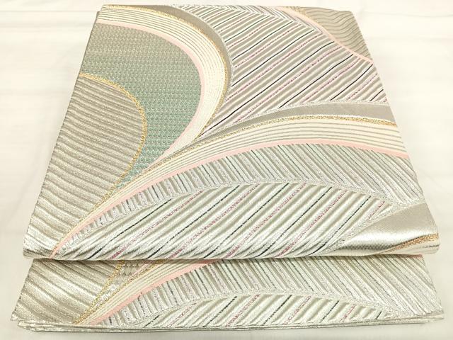 平和屋着物◎六通柄袋帯 幾何学文様 金銀糸 正絹 逸品 AABI5597yx