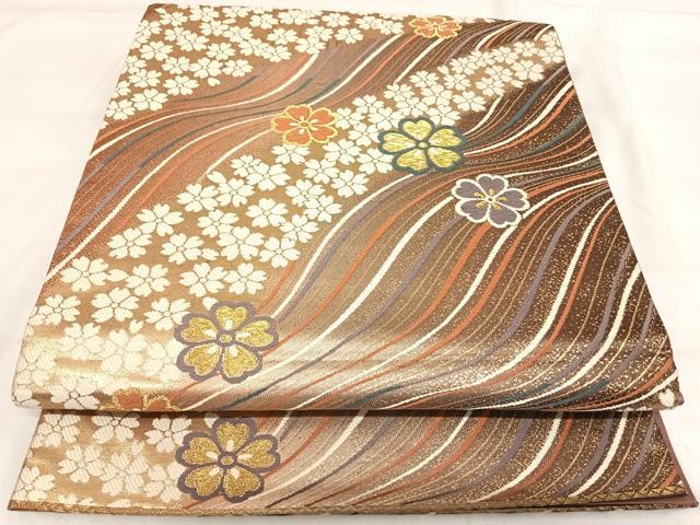 平和屋着物◎六通柄袋帯 唐織 流水花文 金糸 正絹 逸品 AABI5602yx