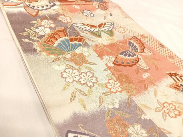 平和屋着物◎六通柄袋帯 唐織 花蝶文 金銀糸 正絹 逸品 AABI5603yx