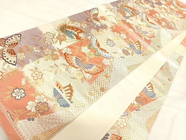 平和屋着物◎六通柄袋帯 唐織 花蝶文 金銀糸 正絹 逸品 AABI5603yx
