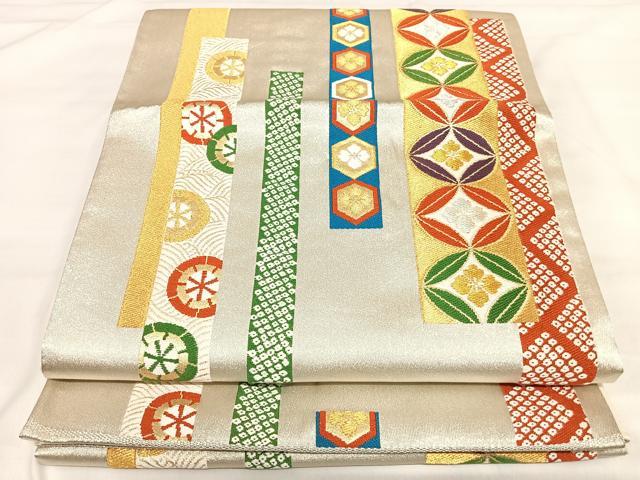 平和屋着物◎六通柄袋帯 短冊吉祥文 金銀糸 正絹 逸品 AABI5610yx