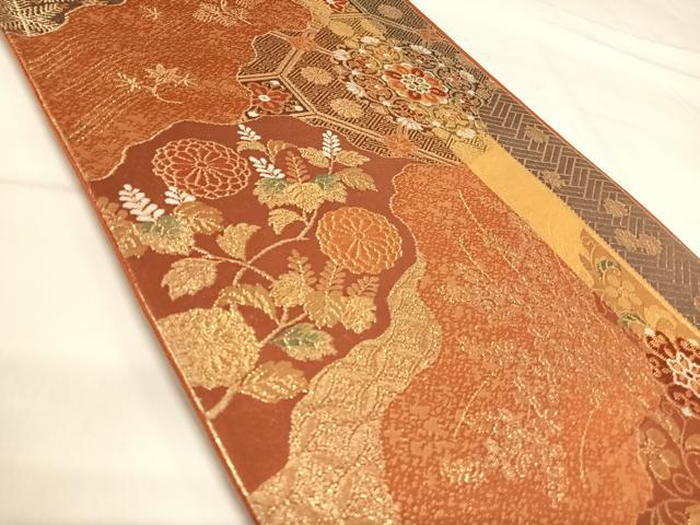 平和屋着物◎六通柄袋帯 道長蜀江花文 金糸 正絹 逸品 AABI5613yx