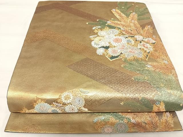 平和屋着物◎六通柄袋帯 地紙花文 金銀糸 正絹 逸品 AABI5616yx