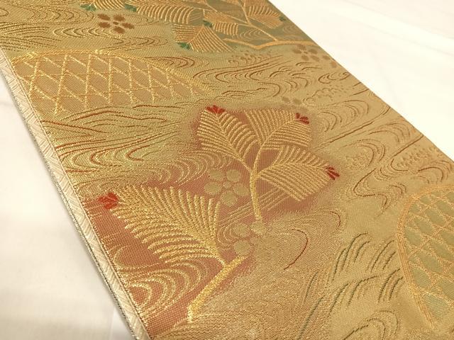 平和屋着物◎佐賀錦 六通柄袋帯 流水花籬文 金糸 正絹 逸品 AABI5618yx