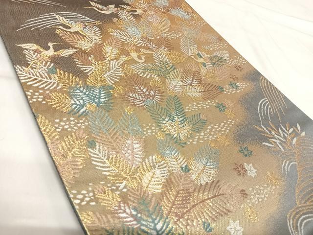 平和屋着物◎六通柄袋帯 飛鶴松文 金糸 正絹 逸品 AABI5622yx