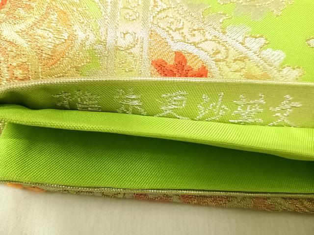 平和屋着物◎六通柄袋帯 唐織 推朱更紗華文 金銀糸 正絹 逸品 AABI5624yx