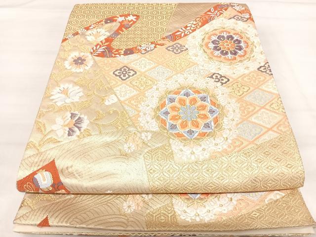 平和屋着物◎六通柄袋帯 唐織 桃山華文 金糸 正絹 逸品 AABI5626yx
