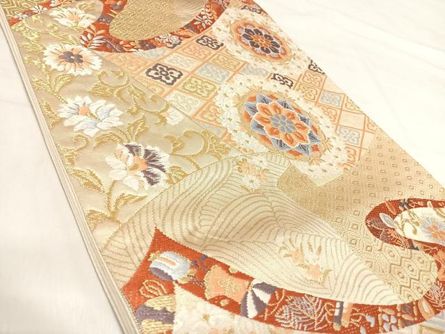 平和屋着物◎六通柄袋帯 唐織 桃山華文 金糸 正絹 逸品 AABI5626yx