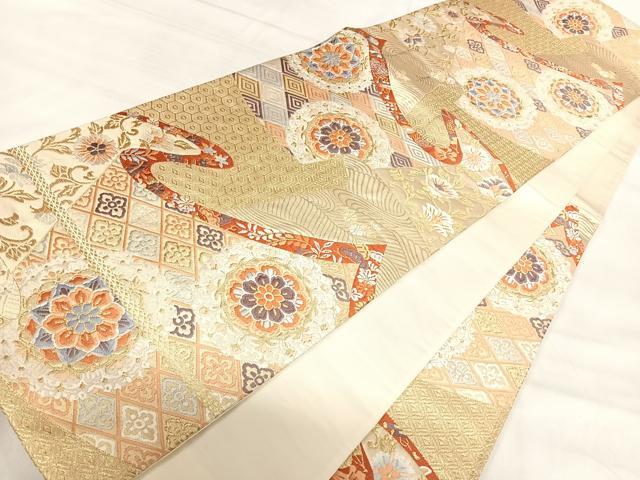 平和屋着物◎六通柄袋帯 唐織 桃山華文 金糸 正絹 逸品 AABI5626yx