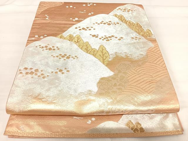 平和屋着物◎六通柄袋帯 遠山重ね文 金銀糸 正絹 逸品 AABI5628yx