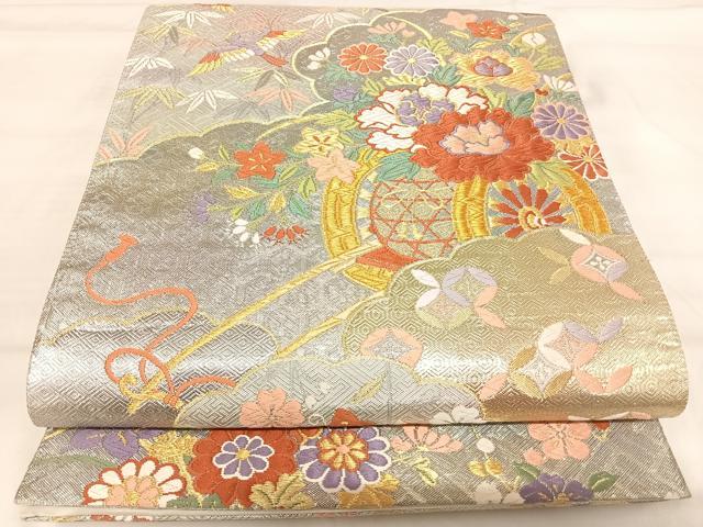 平和屋着物◎西陣 野々村織物謹製 六通柄袋帯 唐織 花鳥文 金銀糸 正絹 逸品 AABI5630yx