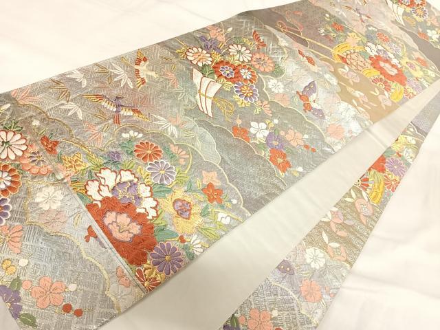 平和屋着物◎西陣 野々村織物謹製 六通柄袋帯 唐織 花鳥文 金銀糸 正絹 逸品 AABI5630yx