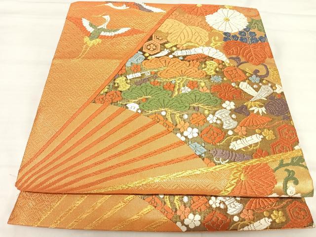 平和屋着物◎佐賀錦 六通柄袋帯 唐織 飛鶴宝尽くし 金銀糸 正絹 逸品 AABI5636yx