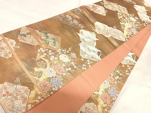 平和屋着物◎六通柄袋帯 唐織 琳派 引箔錦二重織 飛鶴花文 金銀糸 正絹 逸品 AABI5641yx