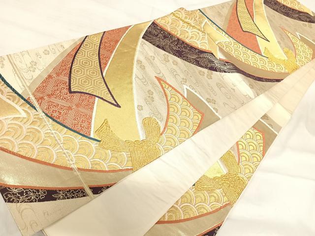 平和屋着物◎六通柄袋帯 束ね熨斗鳳凰花文 金銀糸 正絹 逸品 AABI5649yx