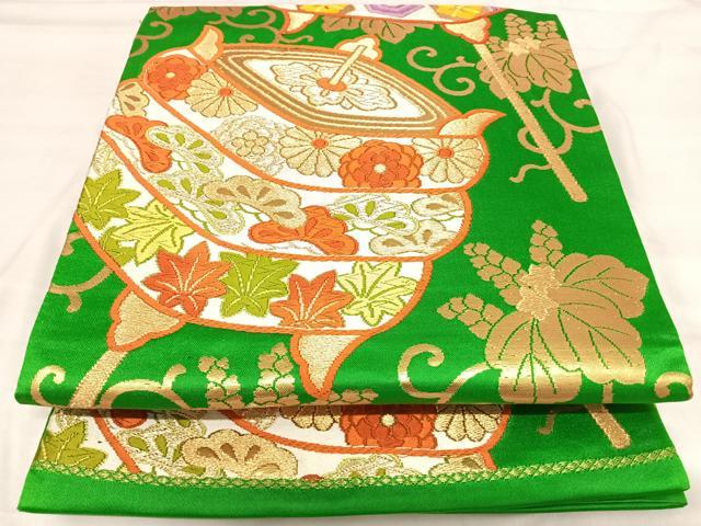 平和屋着物◎六通柄袋帯 唐織 糸巻文 金糸 正絹 逸品 AABI5652yx