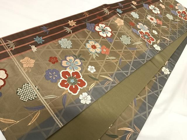 平和屋着物◎六通柄袋帯 唐織 草花文 金糸 正絹 逸品 AABI5662yx