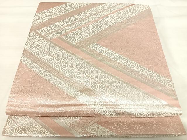 平和屋着物◎両面全通柄袋帯 流水吉祥花文 銀糸 正絹 逸品 AABI5663yx