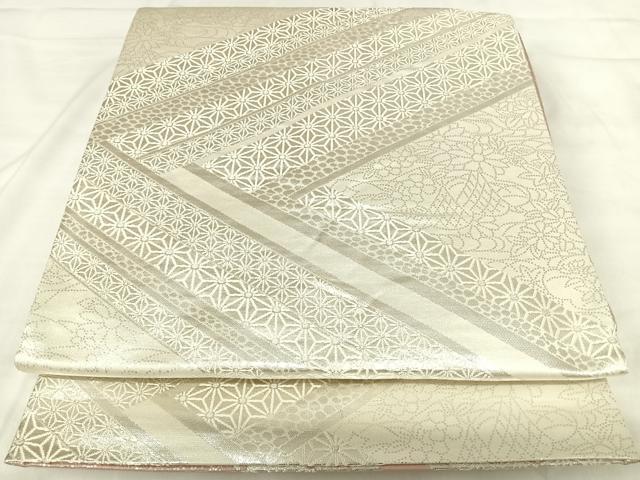 平和屋着物◎両面全通柄袋帯 流水吉祥花文 銀糸 正絹 逸品 AABI5663yx