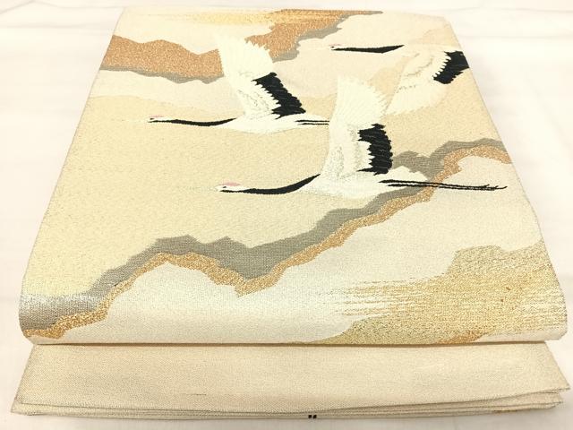 平和屋着物◎明綴 太鼓柄袋帯 飛鶴文 プラチナ箔 正絹 逸品 AABI5664yx