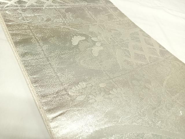 平和屋着物◎佐賀錦 六通柄袋帯 流水花籬文 銀糸 正絹 逸品 AABI5665yx