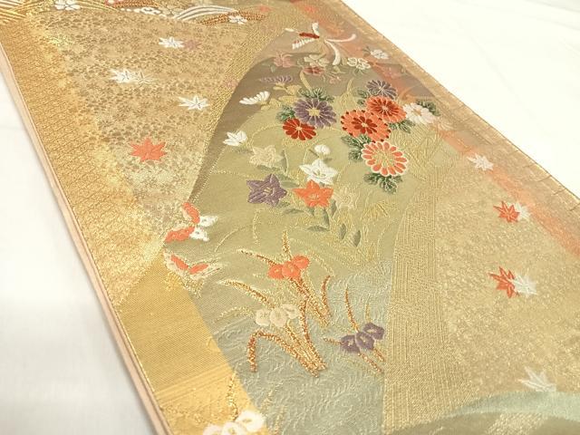 平和屋着物◎六通柄袋帯 唐織 鳳凰花文 金糸 正絹 逸品 AABI5667yx