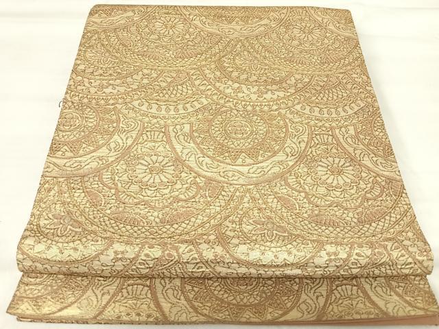 平和屋着物◎全通柄 本袋帯 花青海波 金糸 正絹 逸品 AABI5675yx