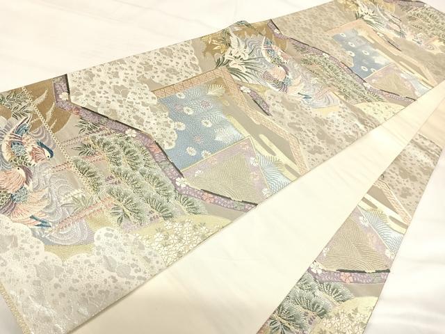 平和屋着物◎六通柄袋帯 唐織 日本屛風絵 山水四季花鳥図 伝雪舟 金銀糸 正絹 逸品 AABI5676yx