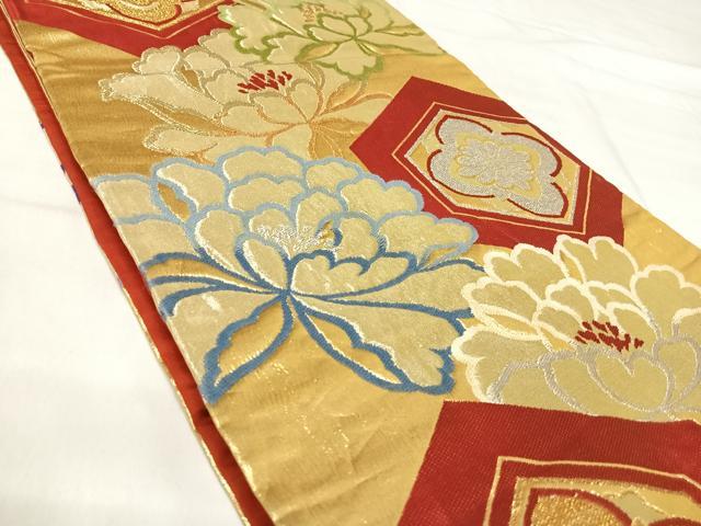平和屋着物◎六通柄袋帯 亀甲花文 金銀糸 正絹 逸品 AABI5677yx