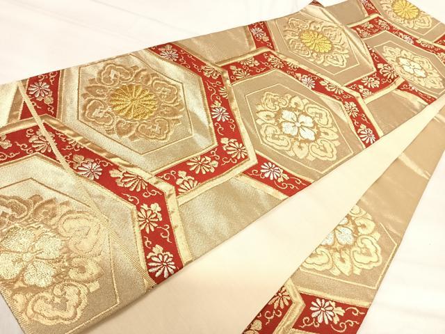 平和屋着物◎六通柄袋帯 亀甲花文 金糸 AABI5681yx