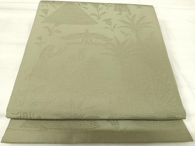 平和屋着物◎全通柄 本袋帯 古代壁画文様 岩井茶色 正絹 逸品 AABI5685yx