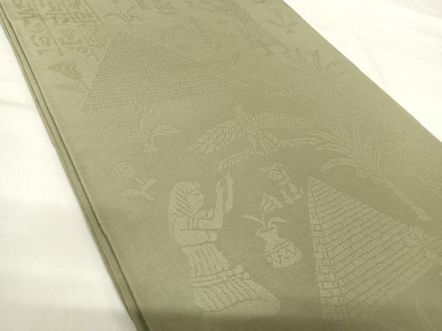 平和屋着物◎全通柄 本袋帯 古代壁画文様 岩井茶色 正絹 逸品 AABI5685yx