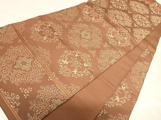 平和屋着物◎六通柄 本袋帯 花鳥文 金糸 正絹 逸品 AABI5687yx
