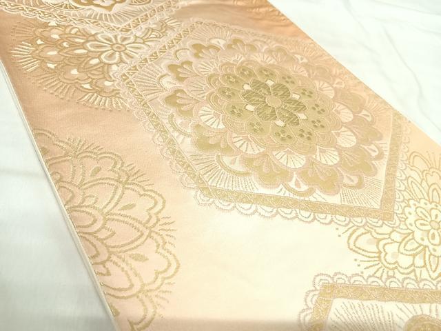 平和屋着物◎六通柄袋帯 唐織 花菱文 金糸 正絹 逸品 AABI5688yx