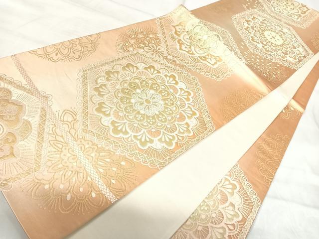 平和屋着物◎六通柄袋帯 唐織 花菱文 金糸 正絹 逸品 AABI5688yx