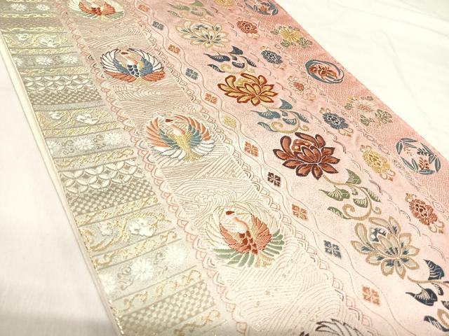 平和屋着物◎六通柄袋帯 唐織 花鳥文 鶴 金糸 正絹 逸品 AABI5692yx