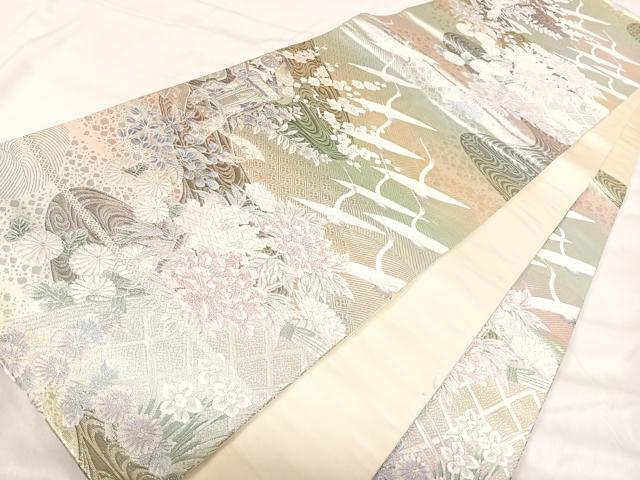平和屋着物◎六通柄袋帯 唐織 古都翔翔文 プラチナ箔 正絹 逸品 AABI5695yx