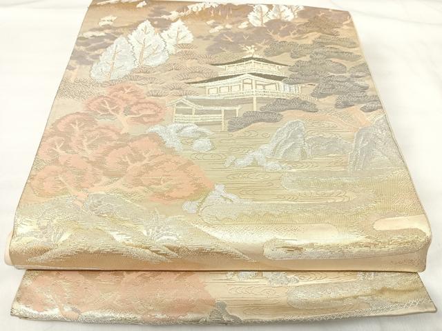 平和屋着物◎六通柄袋帯 風景文 金銀糸 正絹 逸品 AABI5703yx